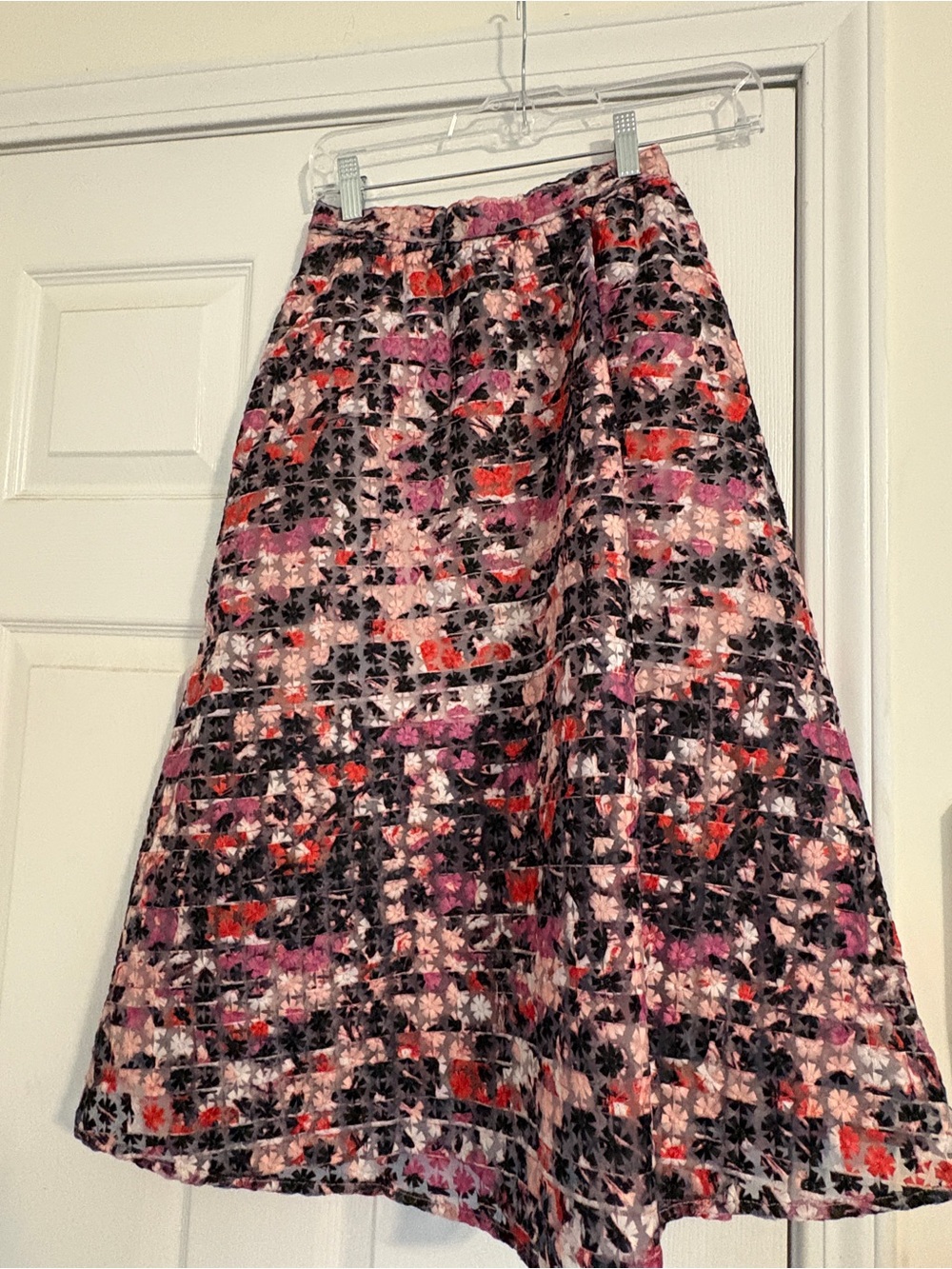 Sam Edelman A-Line Midi Skirt in Pink, Black and Red Floral
